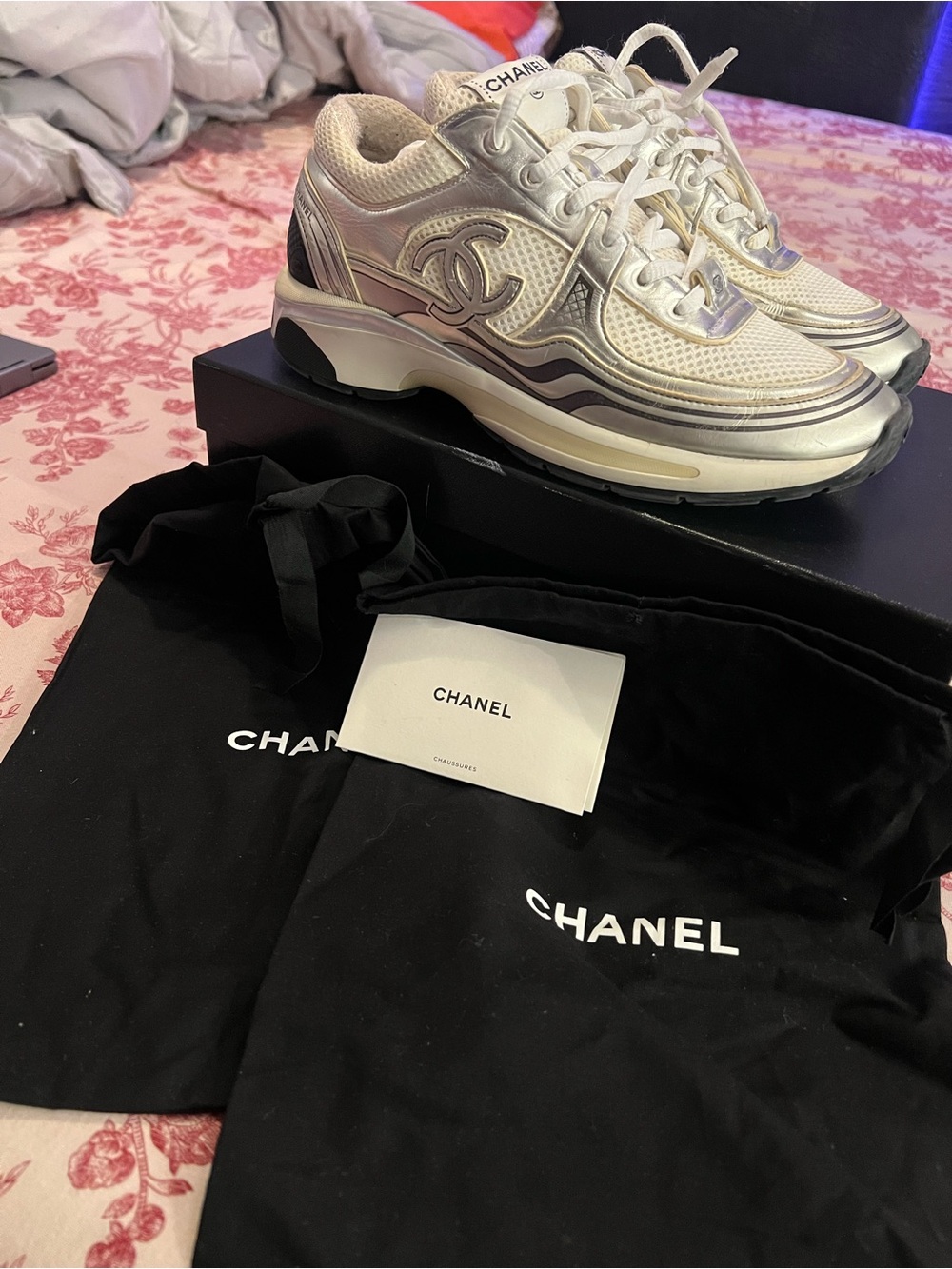 Chanel Silver Metallic Mesh Platform Sneakers - Women's - Picture 2 of 10
